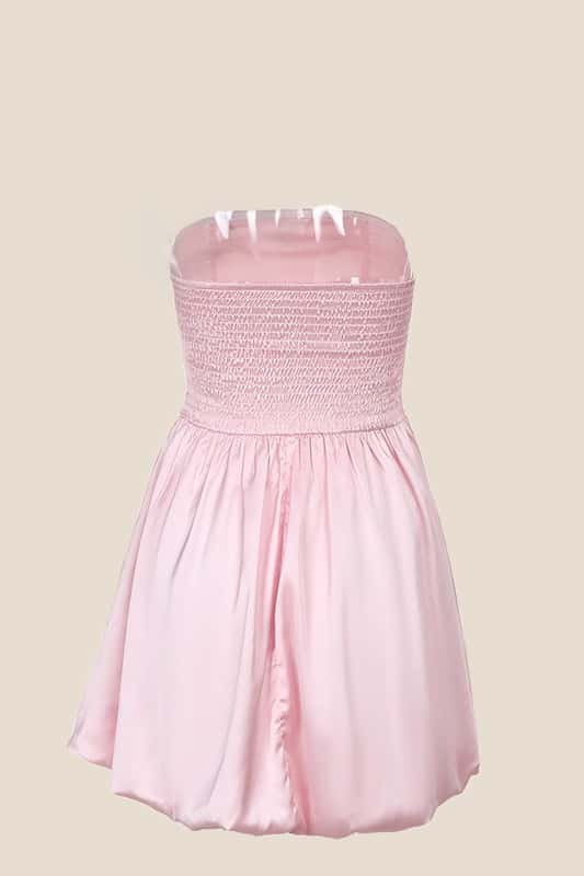 Strapless Pink Satin A-line Short Bubble Dress - Image 3