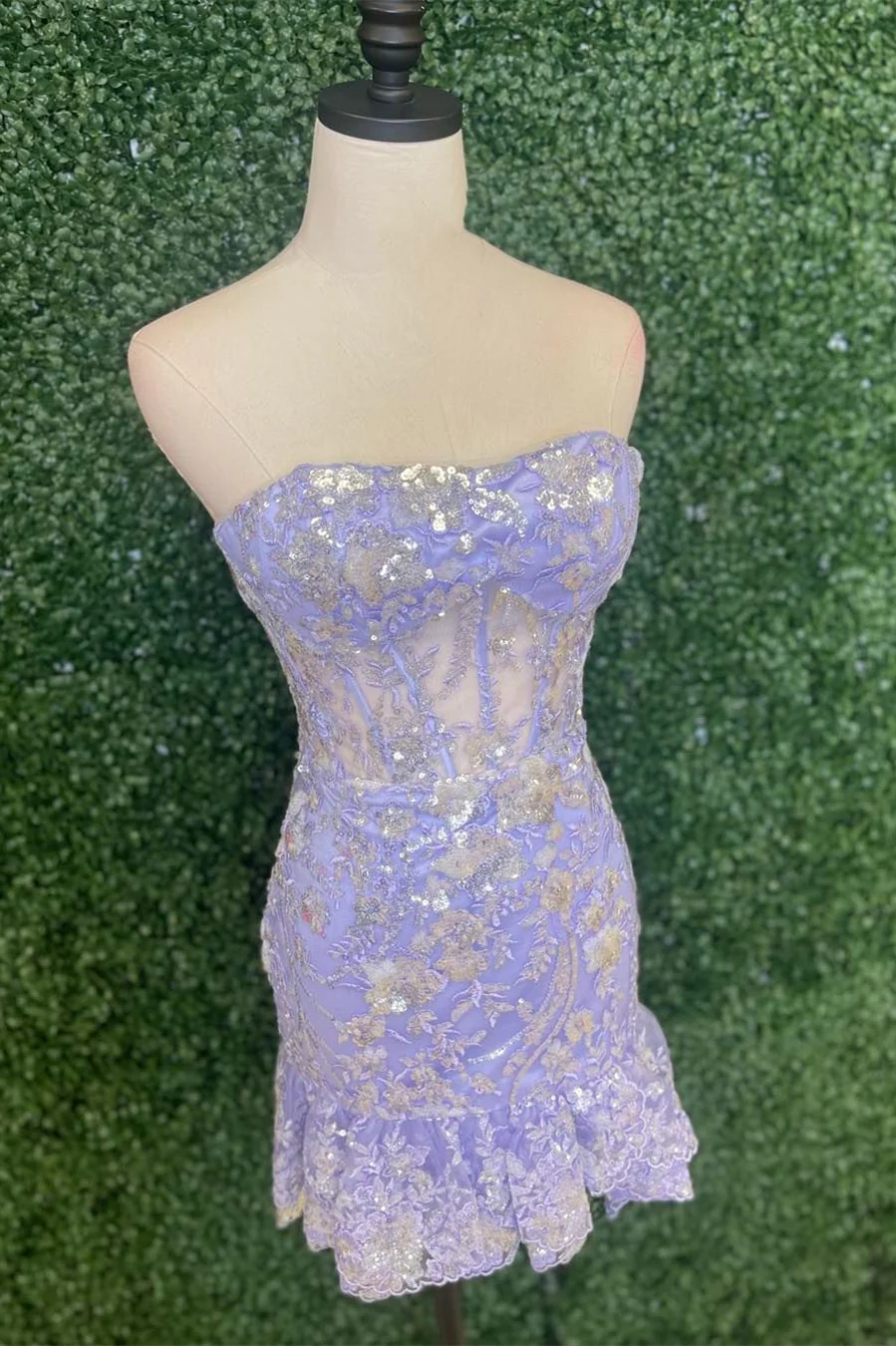 Strapless Pink Sequin Mermaid Mini Dress - Image 2