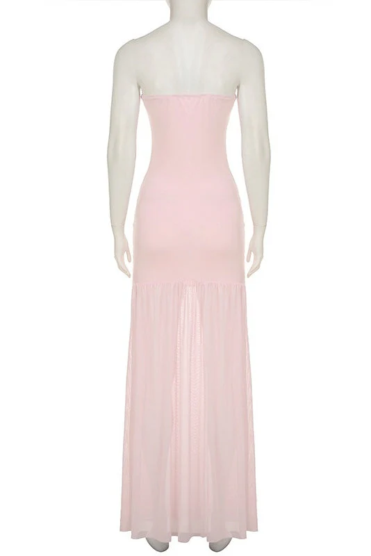 Strapless Pink Sheer Long Dress - Image 2