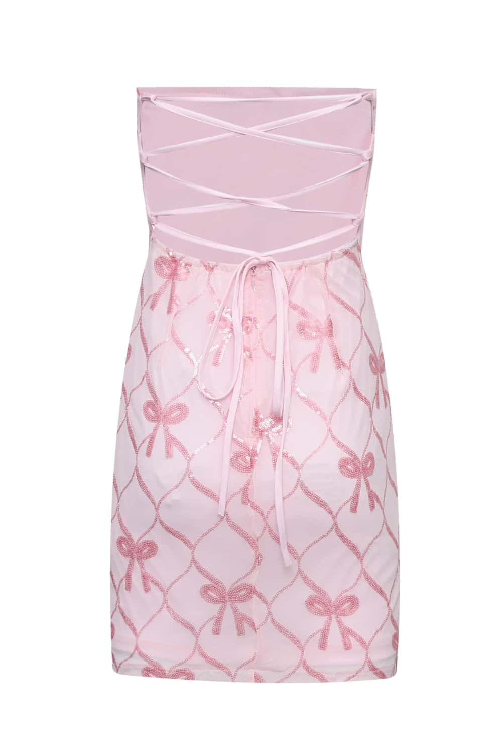 Strapless Pink Tight Short Dress with Lace-up Back - Image 2