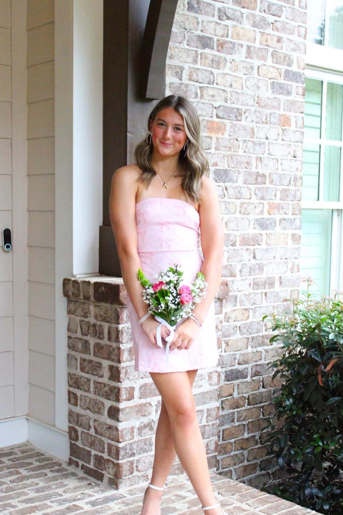 Strapless Pink Tight Short Dress with Lace-up Back - Image 3