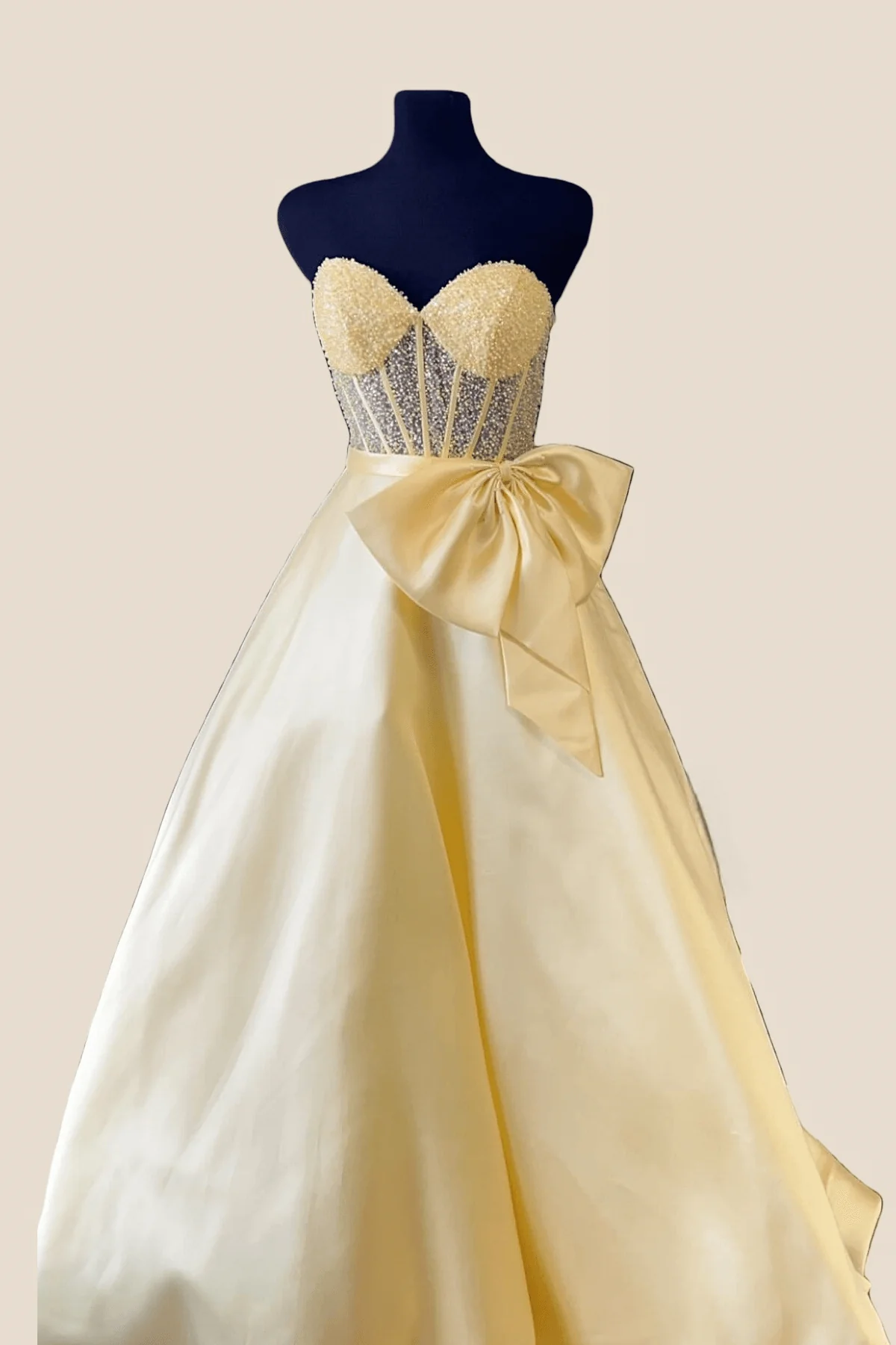 Strapless Purple Beaded Long Dress with Bow - Image 2