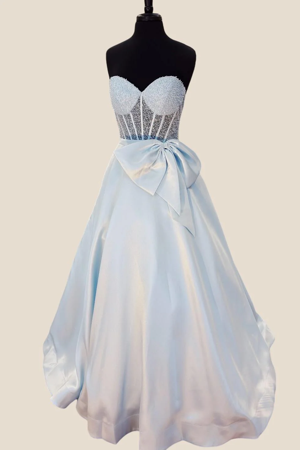 Strapless Purple Beaded Long Dress with Bow - Image 3