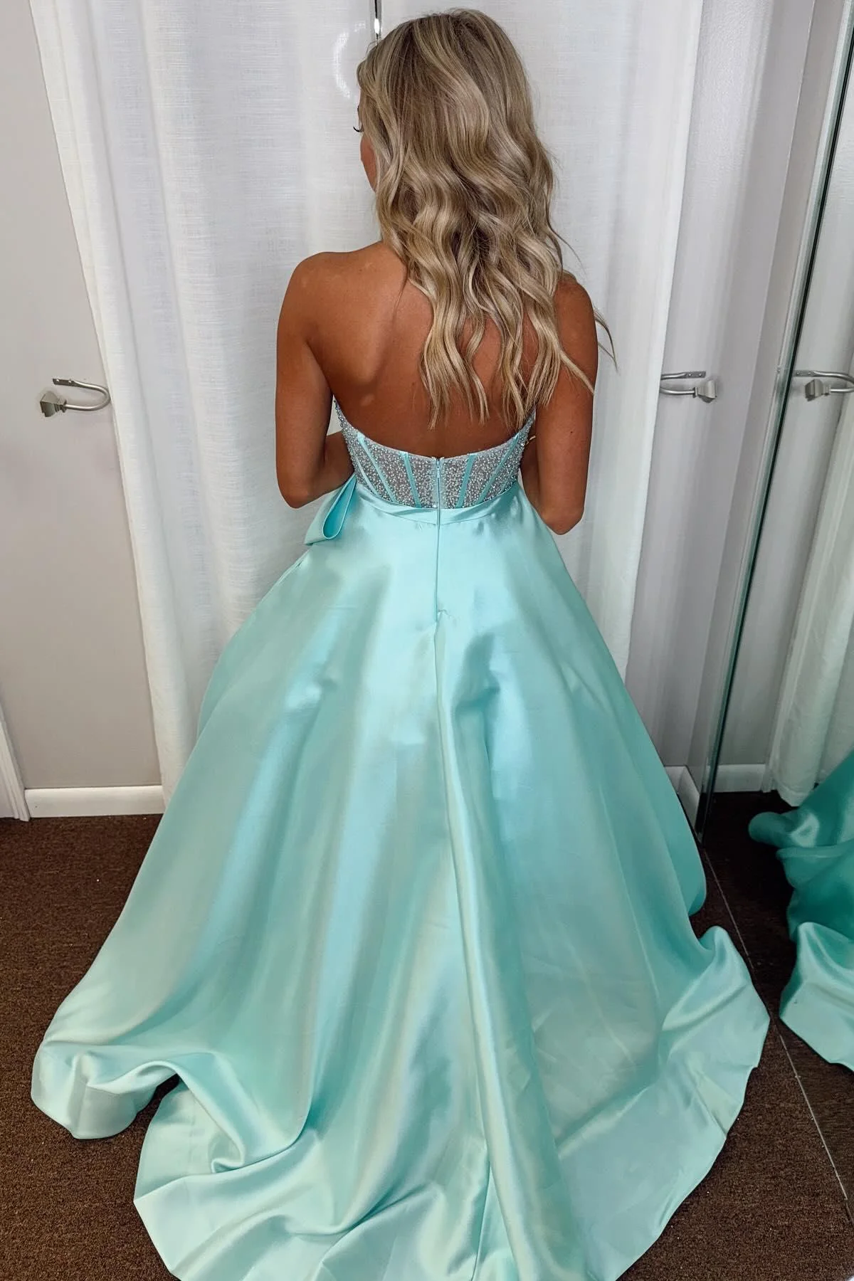 Strapless Purple Beaded Long Dress with Bow - Image 6