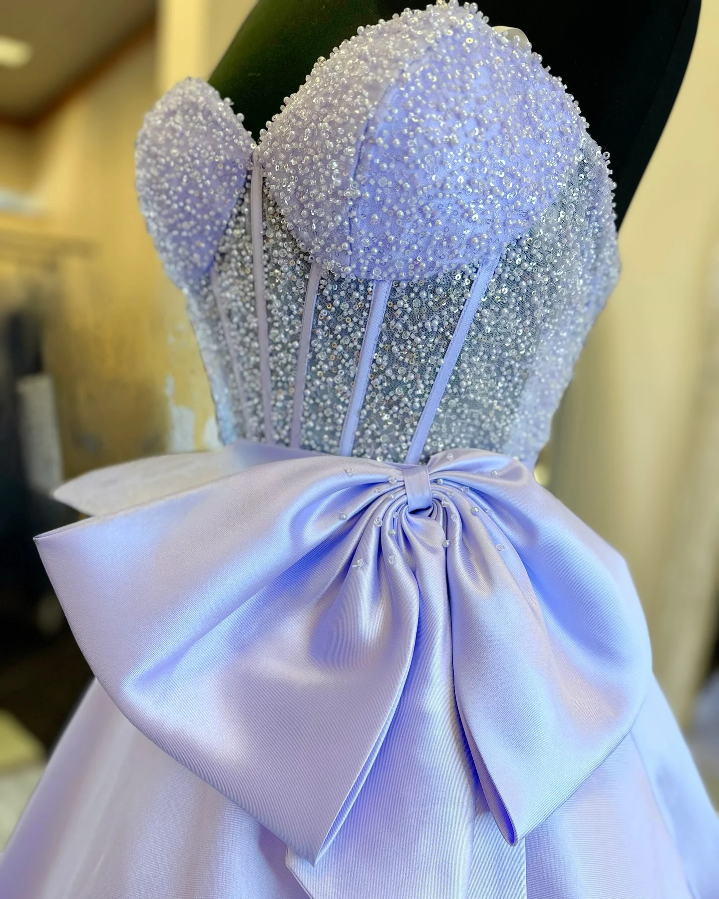 Strapless Purple Beaded Long Dress with Bow - Image 9