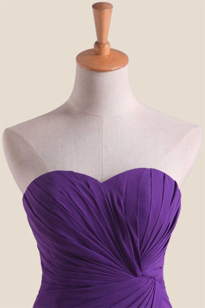 Strapless Purple Chiffon Twist Fitted Dress - Image 3