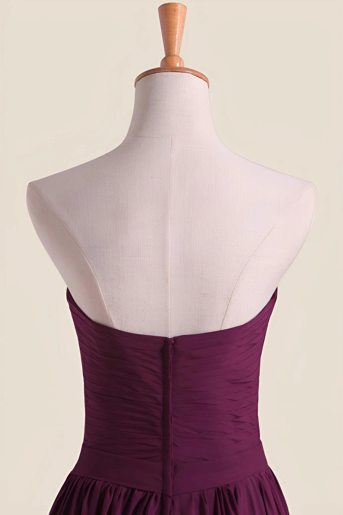 Strapless Grape Pleated Chiffon A-line Long Bridesmaid Dress - Image 4
