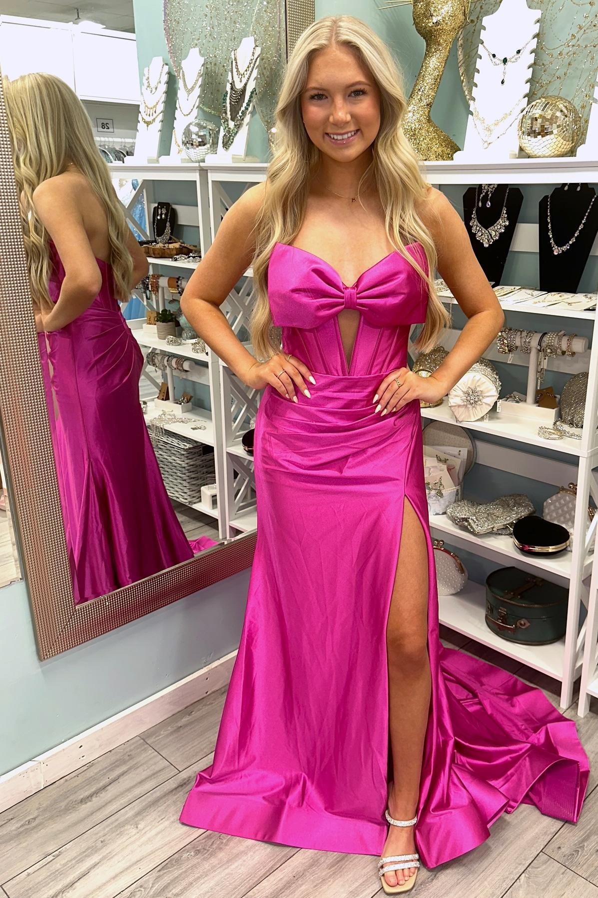 Strapless Red Bow Front Mermaid Long Dress - Image 3