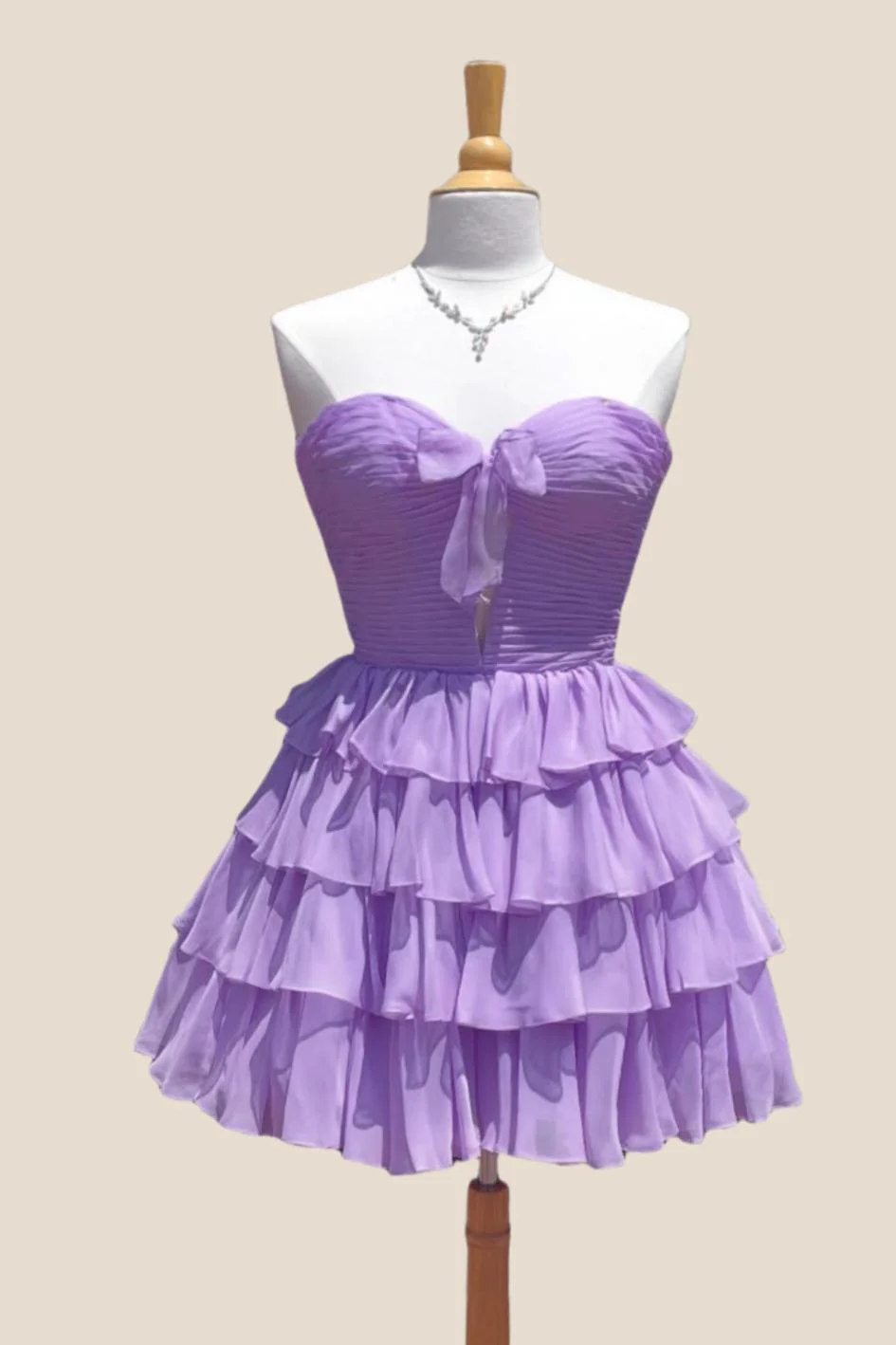Strapless Red Chiffon Bow Ruffle Short Dress - Image 8