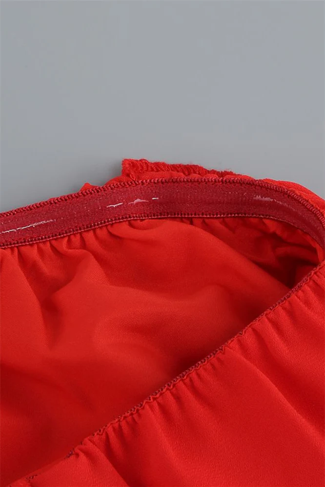 Strapless Red Ruffle Irregular Dress with Slit - Image 5