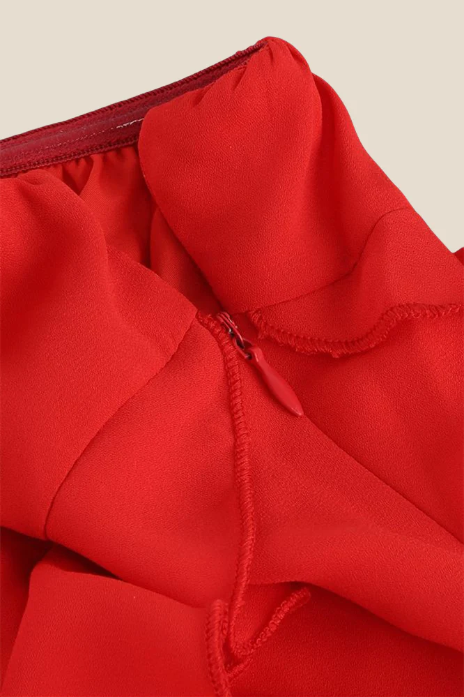 Strapless Red Ruffle Irregular Dress with Slit - Image 6