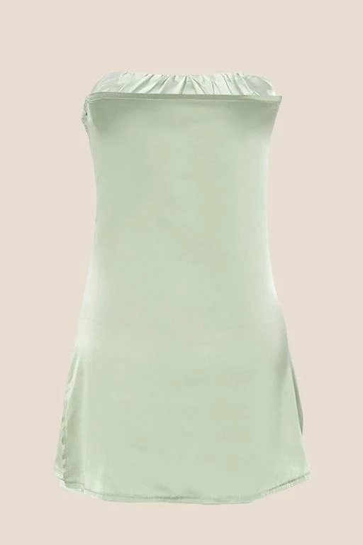 Strapless Ruched Green Split Mini Dress - Image 2