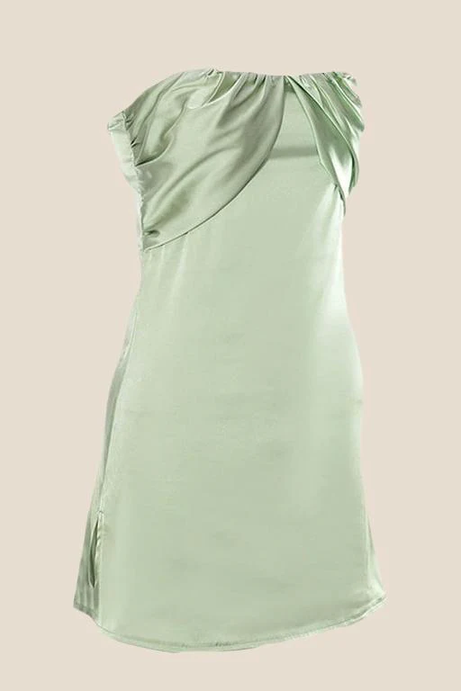 Strapless Ruched Green Split Mini Dress - Image 5