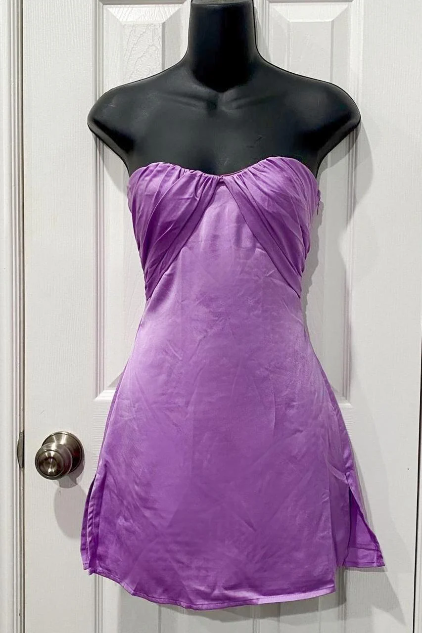 Strapless Ruched Green Split Mini Dress - Image 6