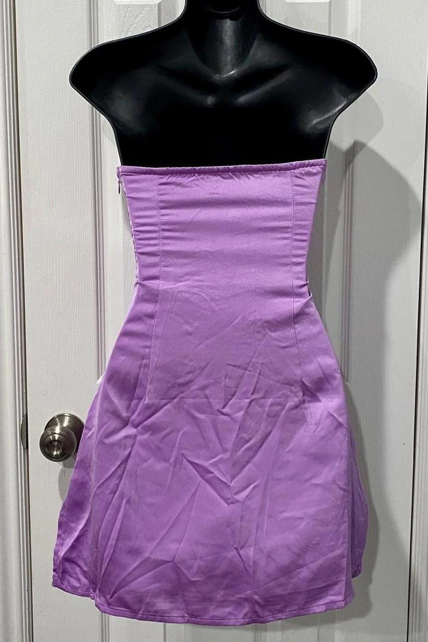 Strapless Ruched Green Split Mini Dress - Image 7