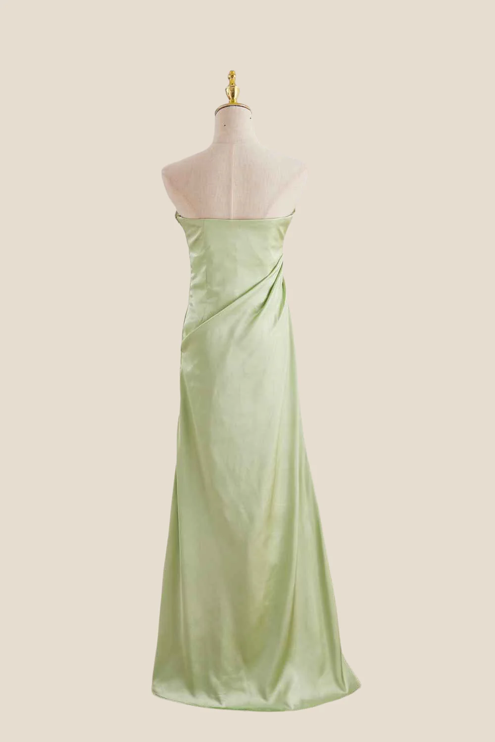 Strapless Sage Green Twist Satin Long Dress - Image 2