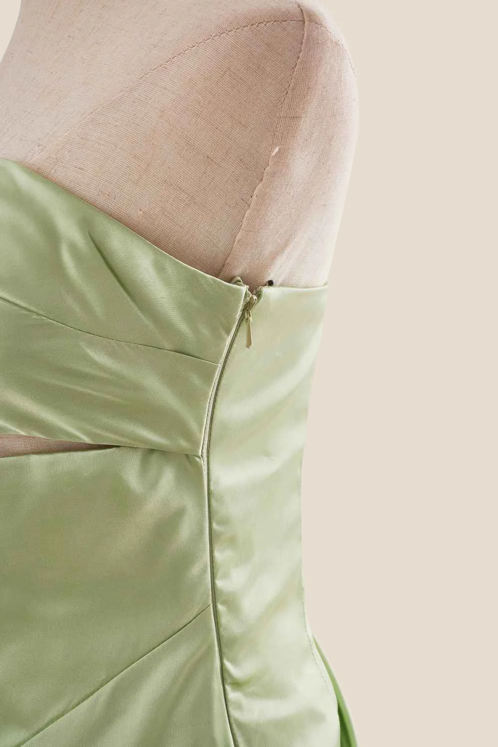 Strapless Sage Green Twist Satin Long Dress - Image 6