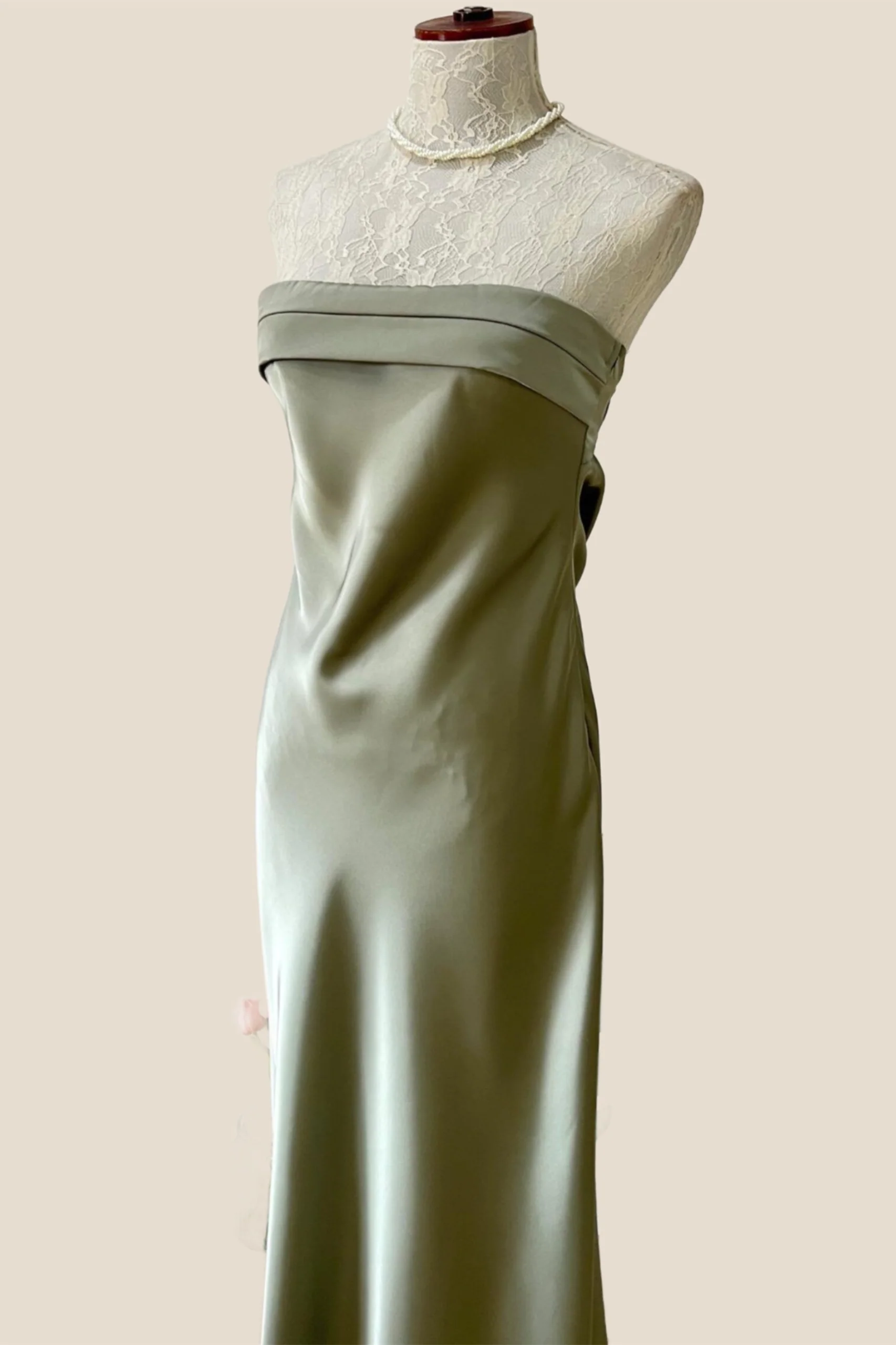 Strapless Sage Sheath Party Dress - Image 12