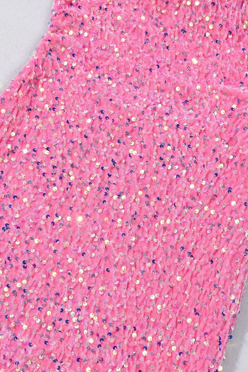 Strapless Pink Sequin Fitted Short Dress - Image 3