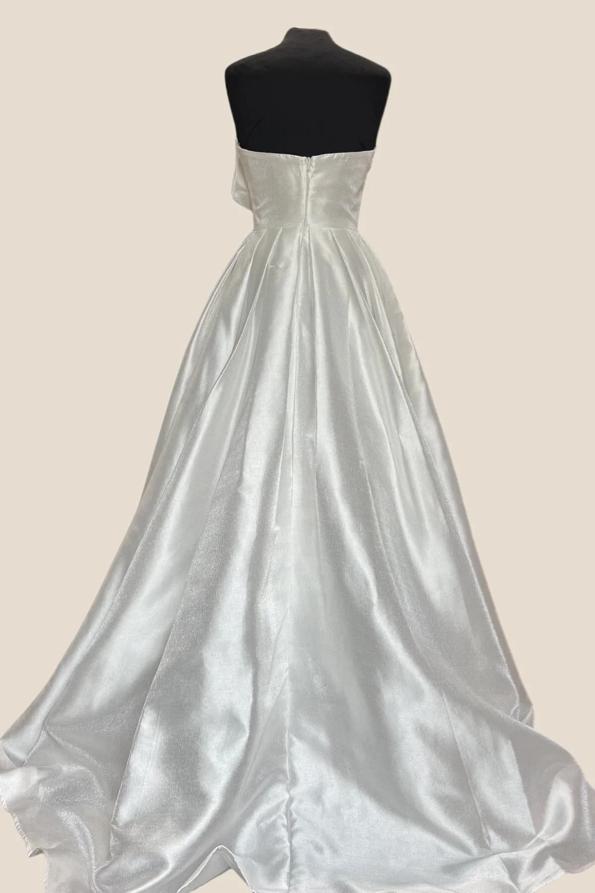 Strapless White A-line Long Formal Dress with Bow - Image 2