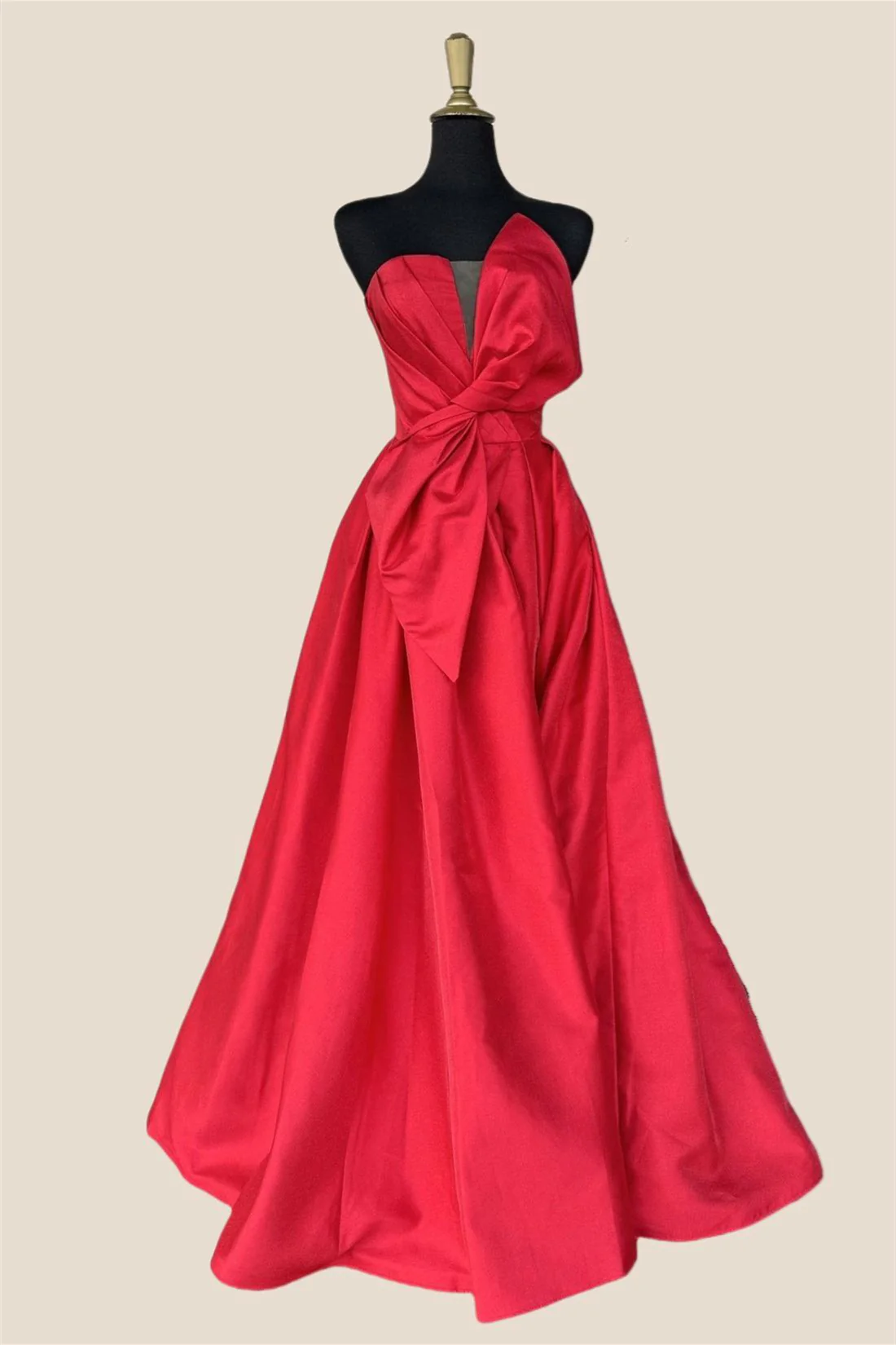 Strapless White A-line Long Formal Dress with Bow - Image 4