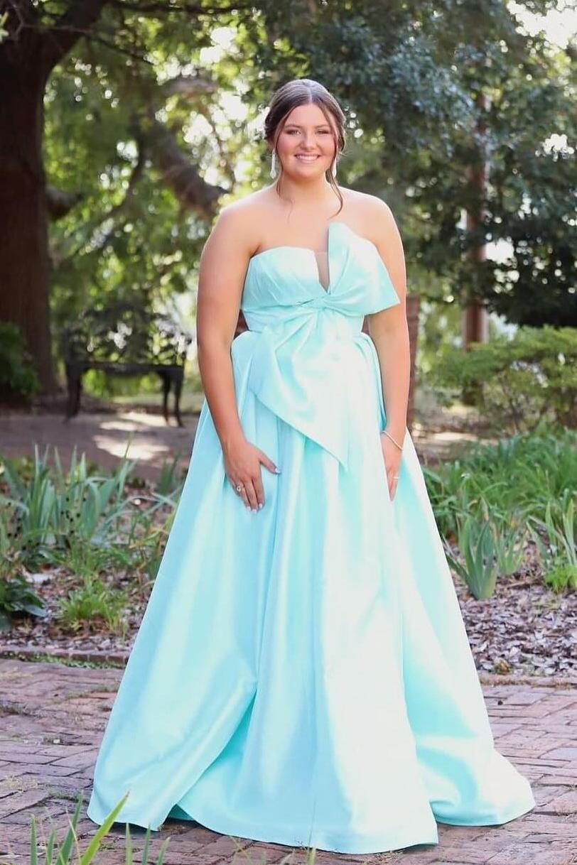Strapless White A-line Long Formal Dress with Bow - Image 6