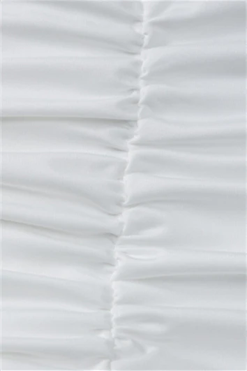 Strapless White Ruched Short Dress with Ribbon - Image 5