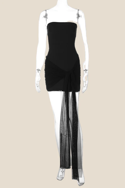 Strapless White Ruched Short Dress with Ribbon - Image 7