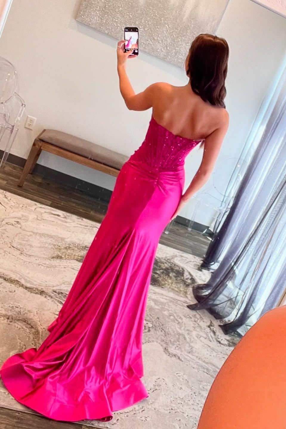 Strapless Pink Appliques Mermaid Long Dress - Image 4