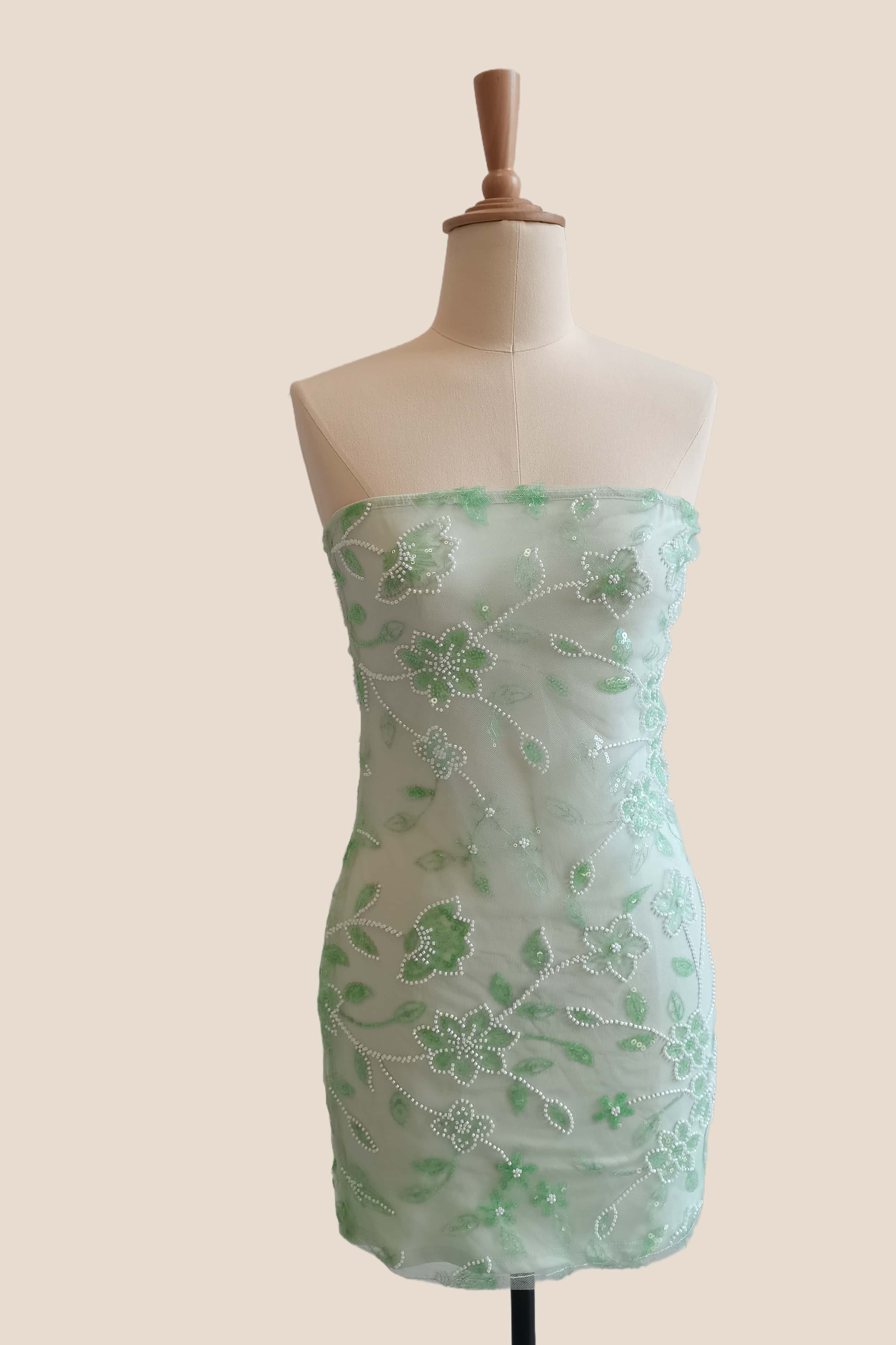 Strapless Pink Beaded Flowers Tight Short Dress - Image 6