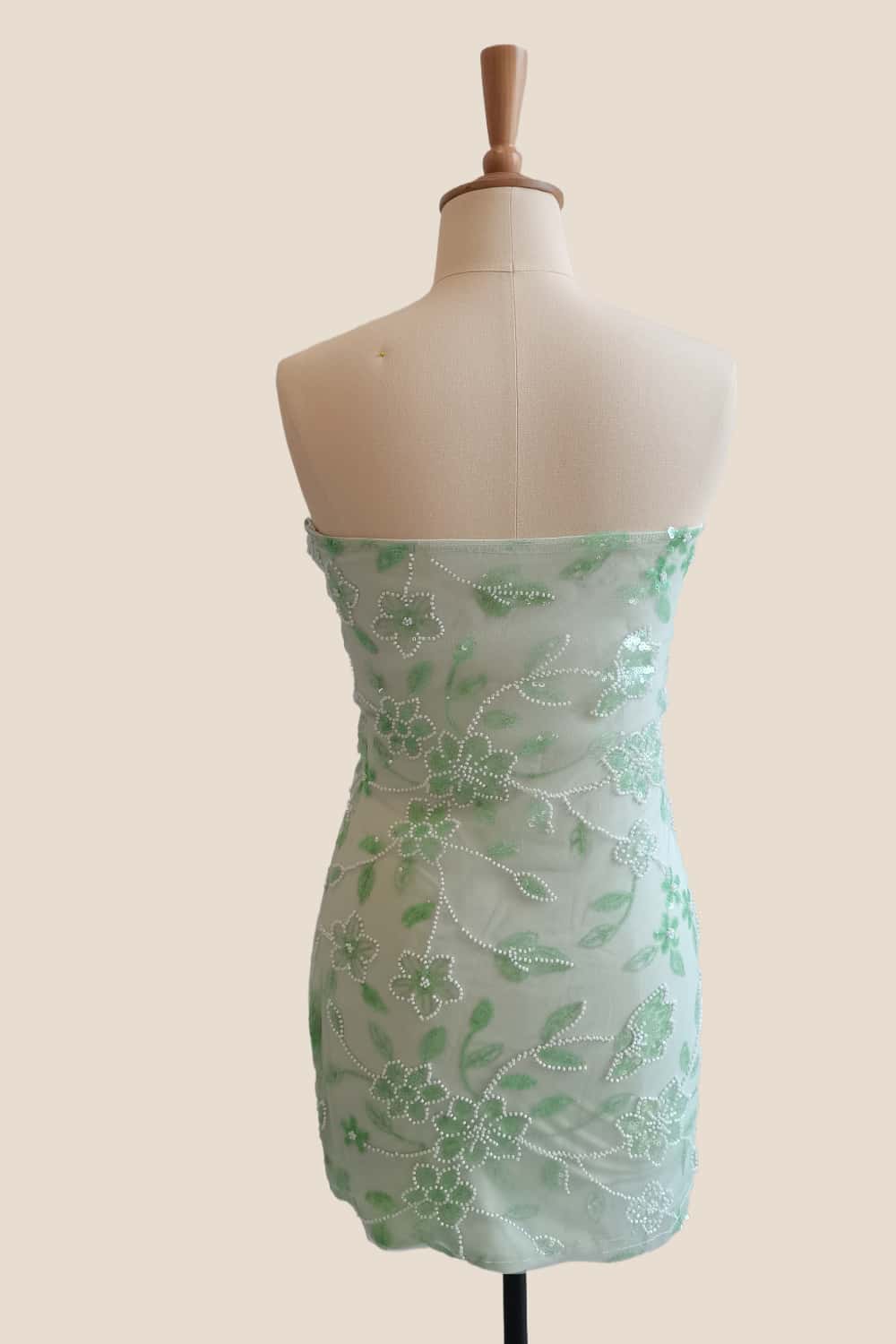 Strapless Pink Beaded Flowers Tight Short Dress - Image 9