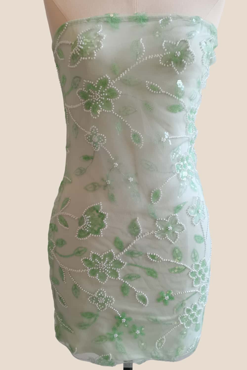 Strapless Pink Beaded Flowers Tight Short Dress - Image 8