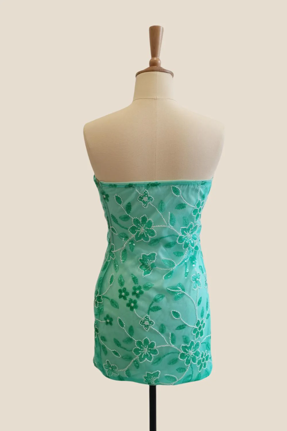Strapless Pink Beaded Flowers Tight Short Dress - Image 19