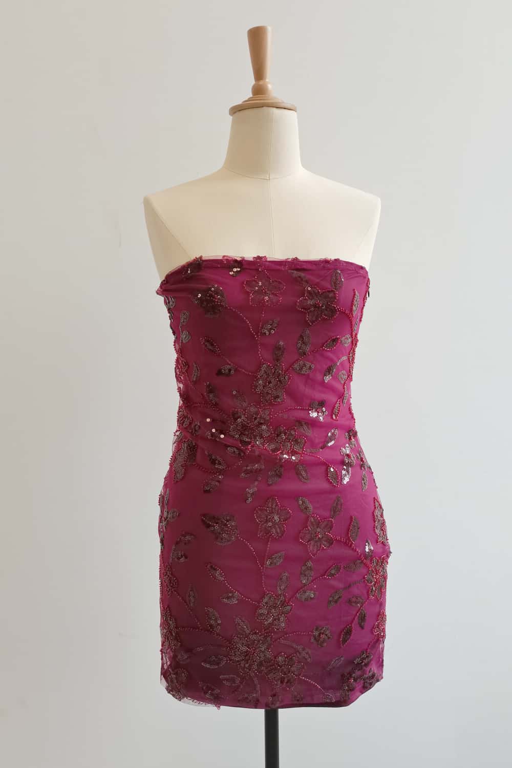 Strapless Pink Beaded Flowers Tight Short Dress - Image 14
