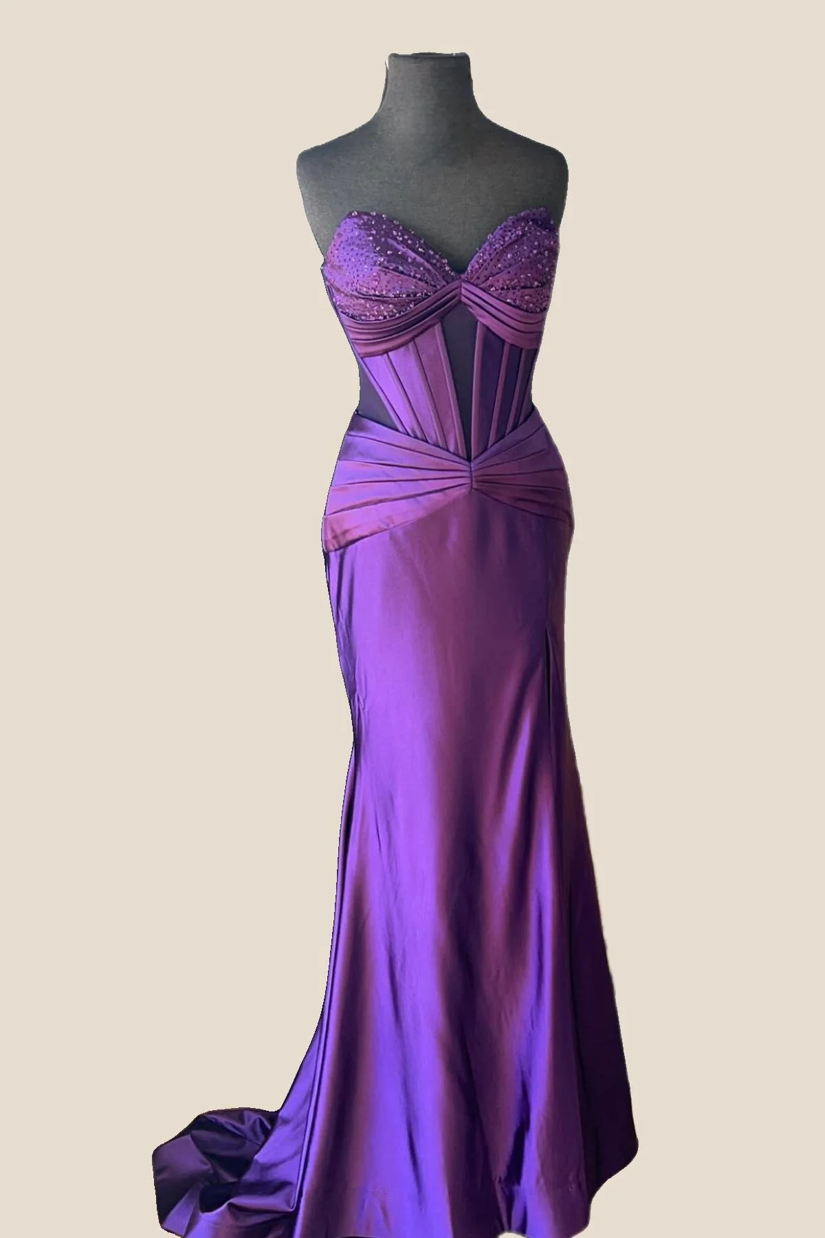 Strapless Yellow Beaded Long Dress with Slit - Image 6