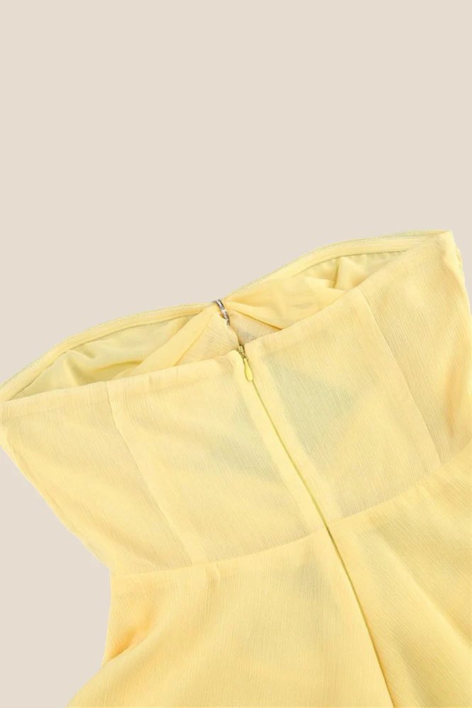 Strapless Yellow Cut-out Ruched A-line Short Dress - Image 4