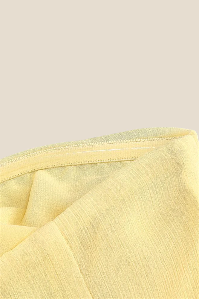 Strapless Yellow Cut-out Ruched A-line Short Dress - Image 7