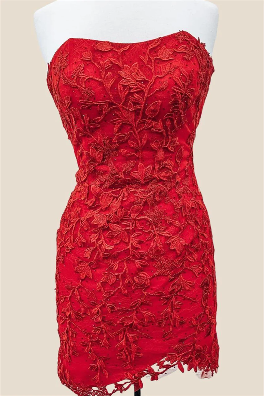 Strapless Yellow Lace Beaded Tight Short Dress - Image 2