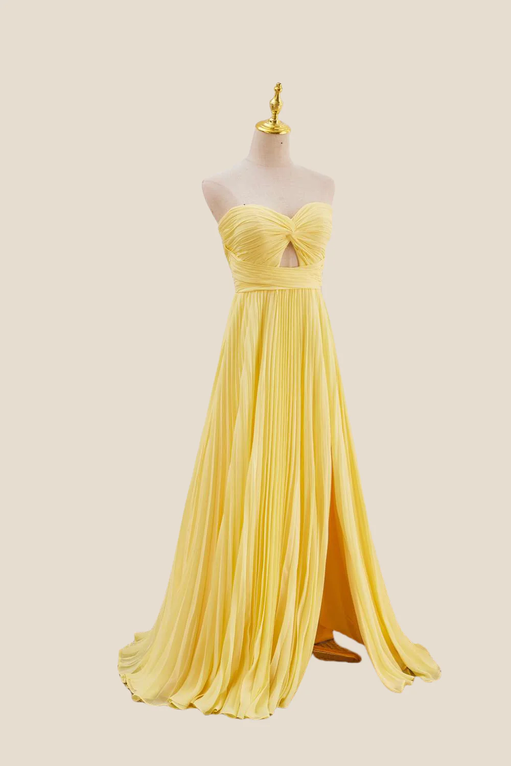 Strapless Yellow Pleated Chiffon Long Dress - Image 4