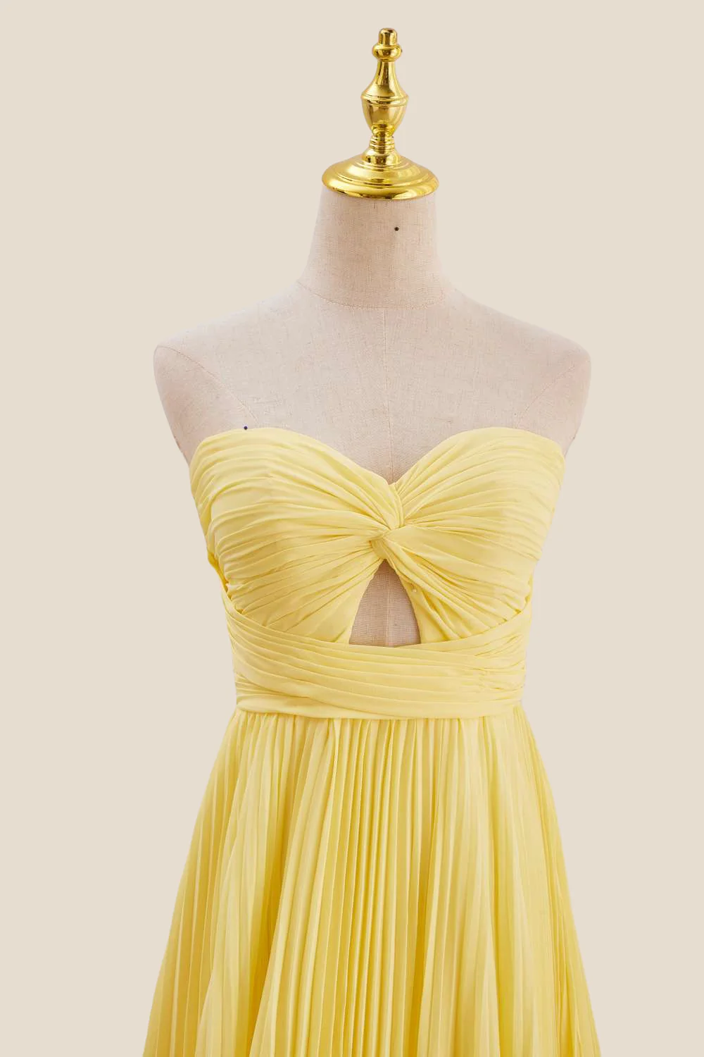 Strapless Yellow Pleated Chiffon Long Dress - Image 5