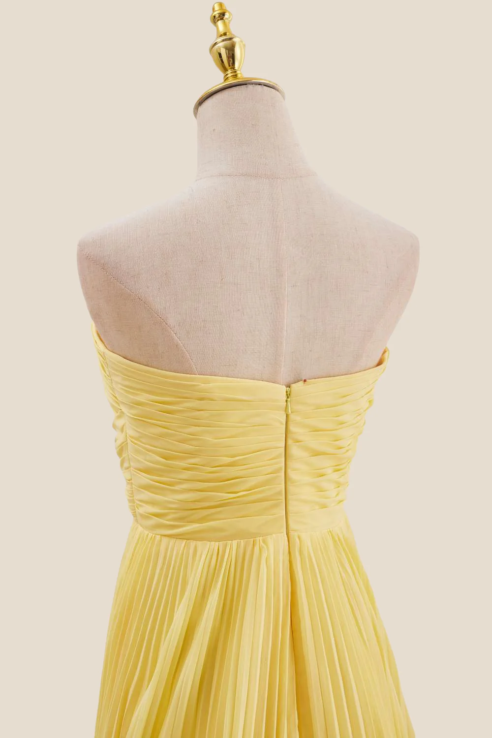 Strapless Yellow Pleated Chiffon Long Dress - Image 6