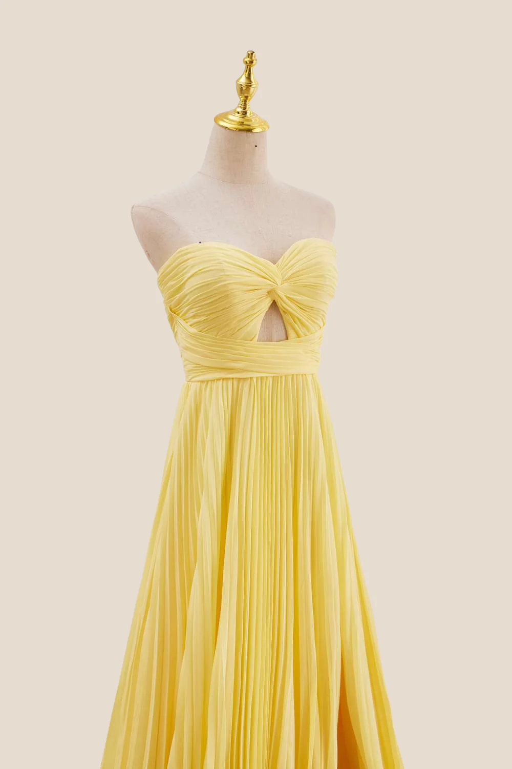 Strapless Yellow Pleated Chiffon Long Dress - Image 7