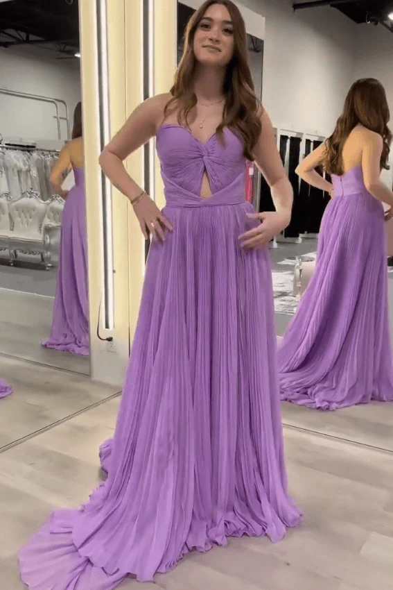 Strapless Yellow Pleated Chiffon Long Dress - Image 8