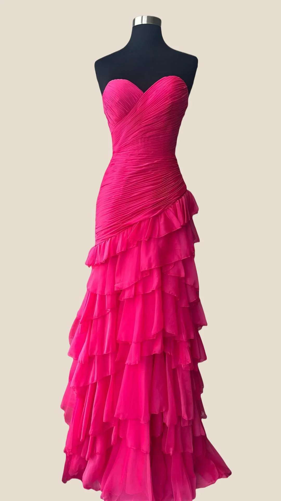 Strapless Yellow Pleated Tiered Long Dress - Image 3