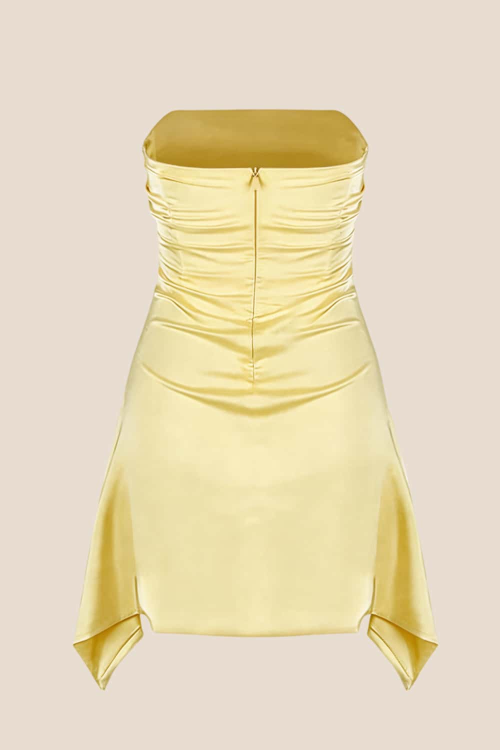 Strapless Yellow Ruched Short Dress - Image 2