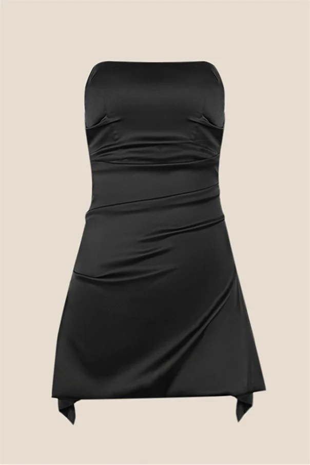 Strapless Black Ruched Short Homecoming Dress