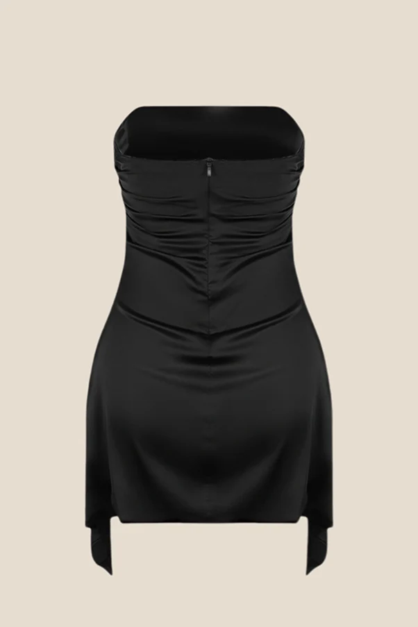 Strapless Black Ruched Short Homecoming Dress - Image 2