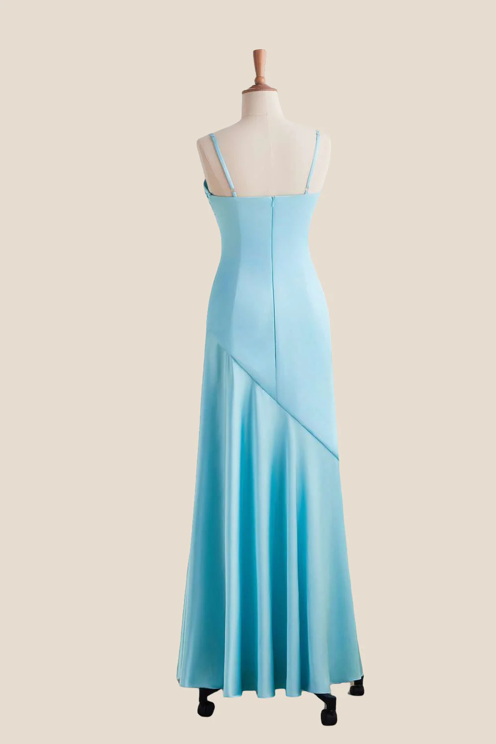 Straps Aqua Ruched Long Dress with Slit - Image 2