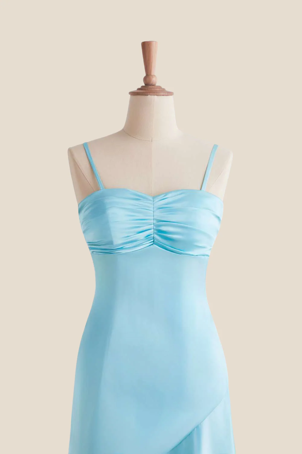 Straps Aqua Ruched Long Dress with Slit - Image 3