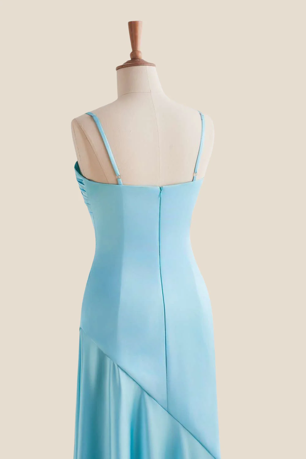 Straps Aqua Ruched Long Dress with Slit - Image 4